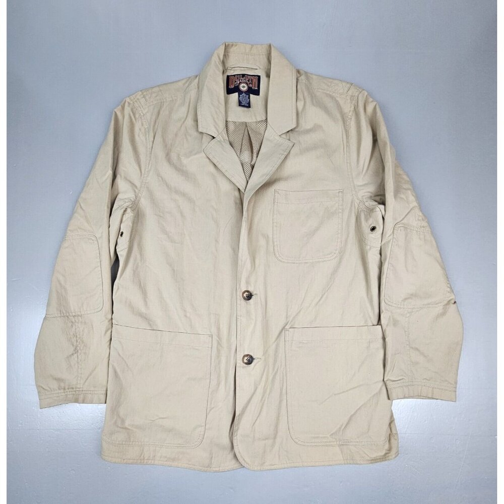 Duluth Trading Co Mens Large Jacket Blazer 2 Button Khaki 100% Cotton.